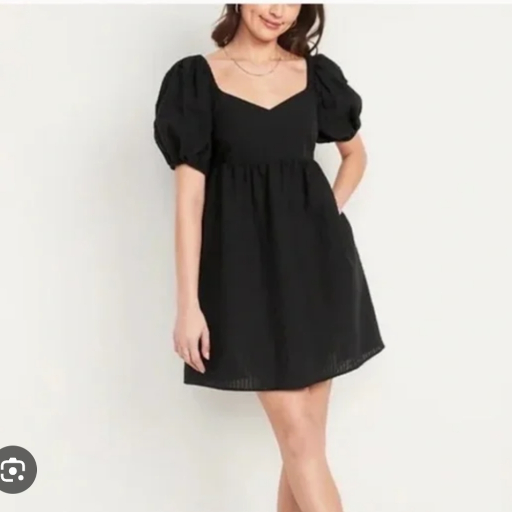 Old Navy Flare Puff sleeve Seersucker All-day Mini Dress,Black,Size 4X